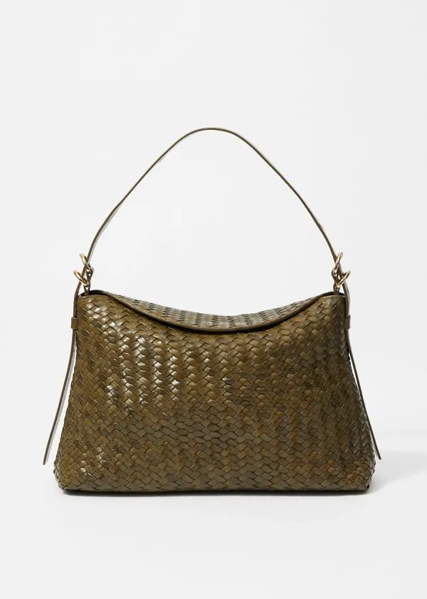 and Other Stories Large Braided Shoulder Bag Khaki Green Women Shoulder Bags