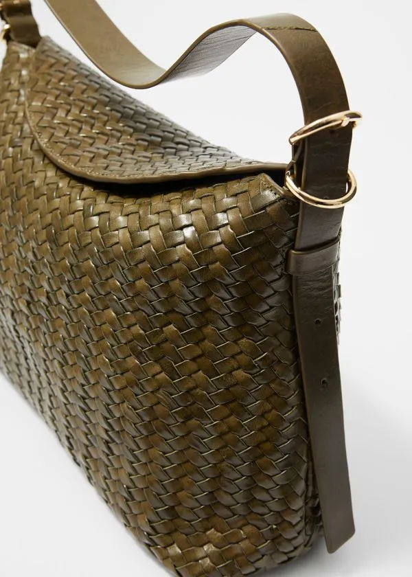 and Other Stories Large Braided Shoulder Bag Khaki Green Women Shoulder Bags