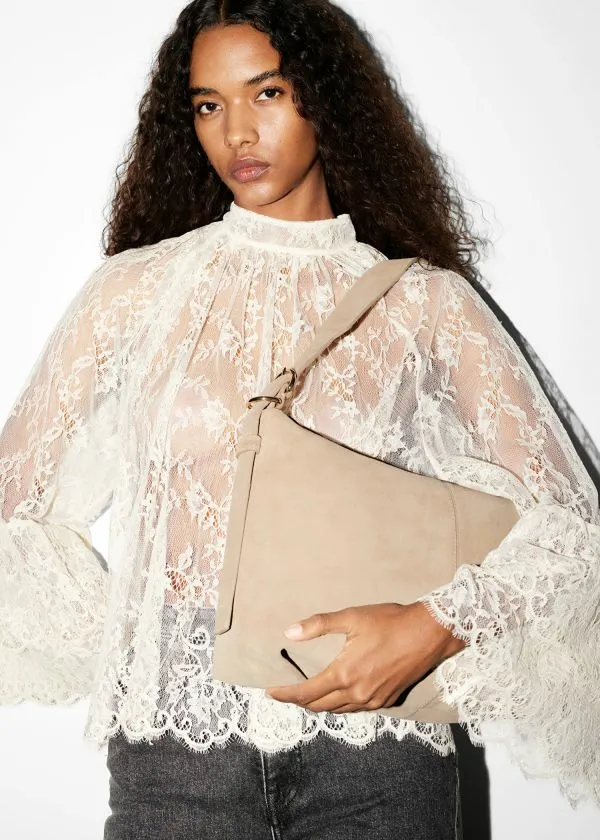 and Other Stories Large Leather Shoulder Bag Beige Suede Women Shoulder Bags