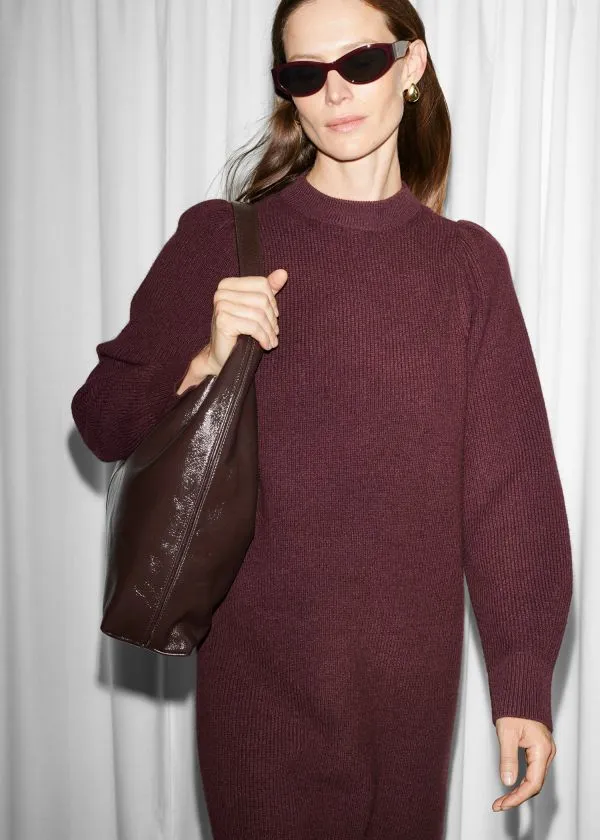 and Other Stories Large PatentLeather Tote Bag Burgundy Women Tote Bags