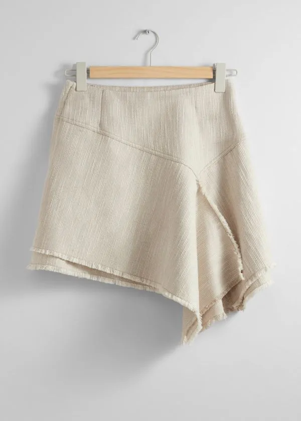 and Other Stories Layered Asymmetric Mini Skirt Beige Women Skirts