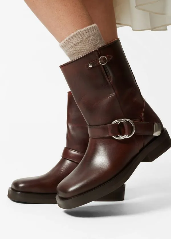 and Other Stories Leather Biker Boots Brown Women Boots