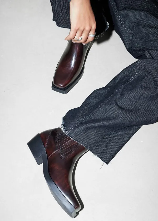 and Other Stories Leather Biker Chelsea Boots Burgundy Women Boots
