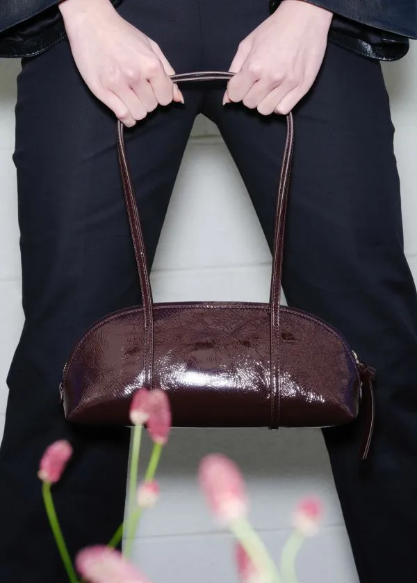 and Other Stories Leather Bowling Bag Burgundy Women Shoulder Bags