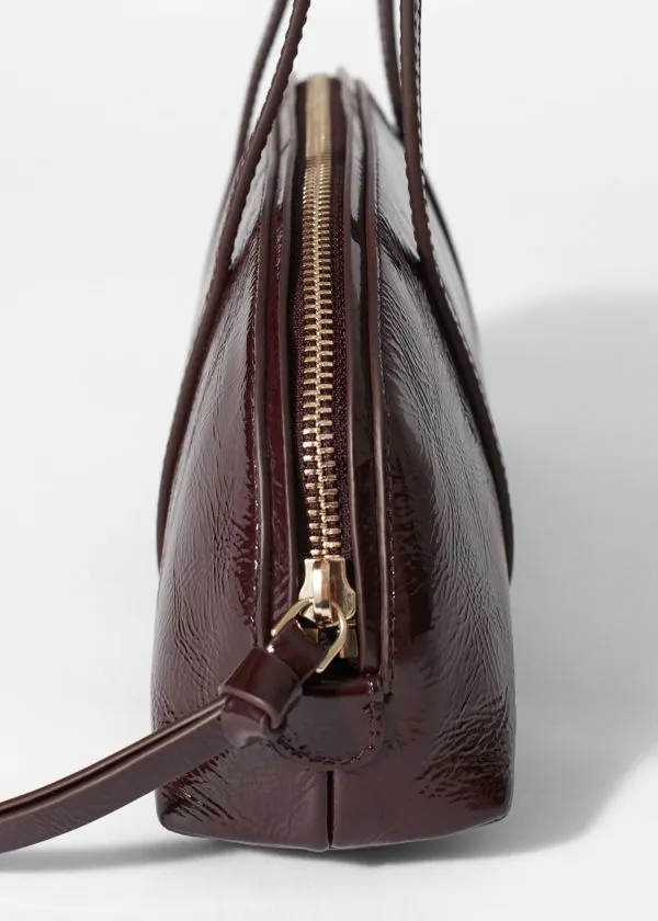 and Other Stories Leather Bowling Bag Burgundy Women Shoulder Bags