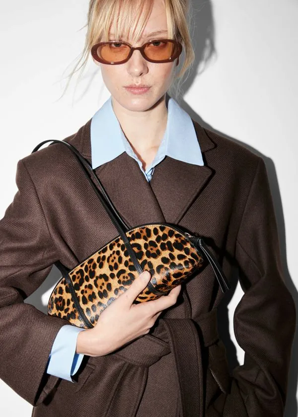 and Other Stories Leather Bowling Bag Leopard Print Women Shoulder Bags