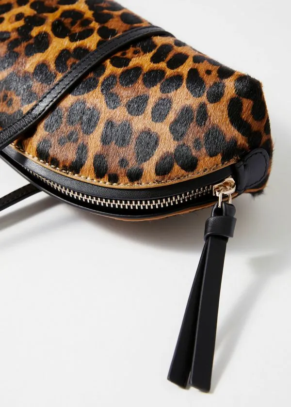 and Other Stories Leather Bowling Bag Leopard Print Women Shoulder Bags