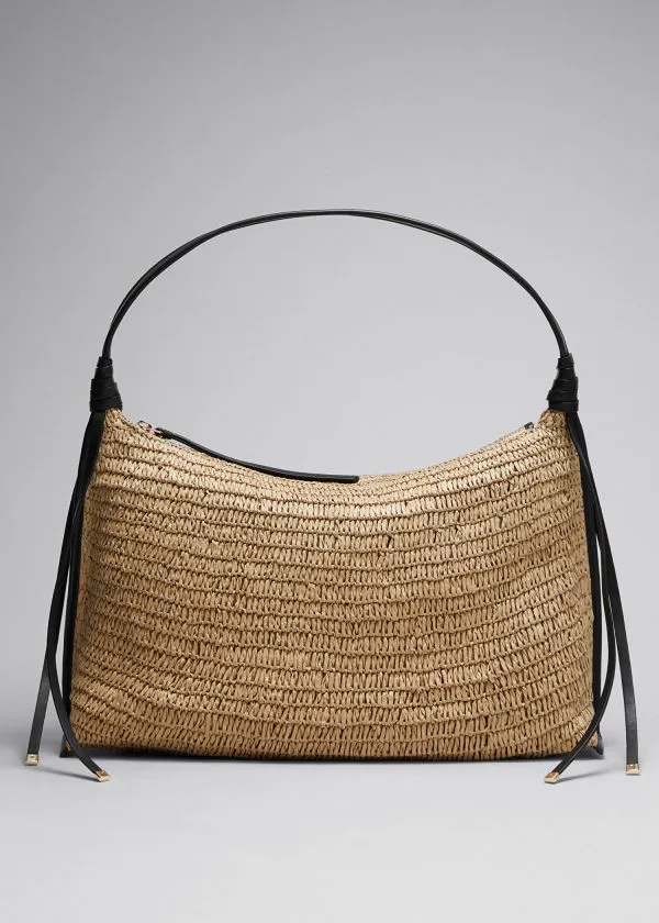 and Other Stories LeatherDetailed Straw Bag Beige Women Shoulder Bags
