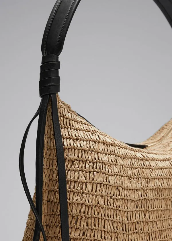 and Other Stories LeatherDetailed Straw Bag Beige Women Shoulder Bags