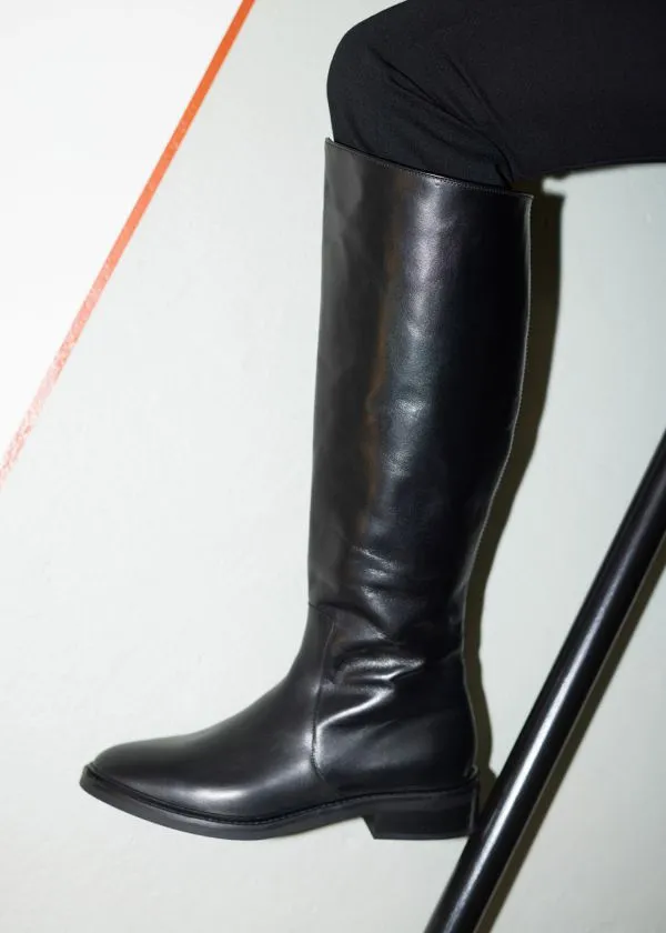 and Other Stories Leather Equestrian Boots Black Women Boots