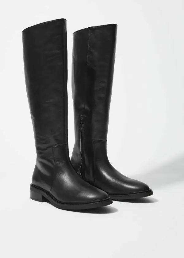 and Other Stories Leather Equestrian Boots Black Women Boots