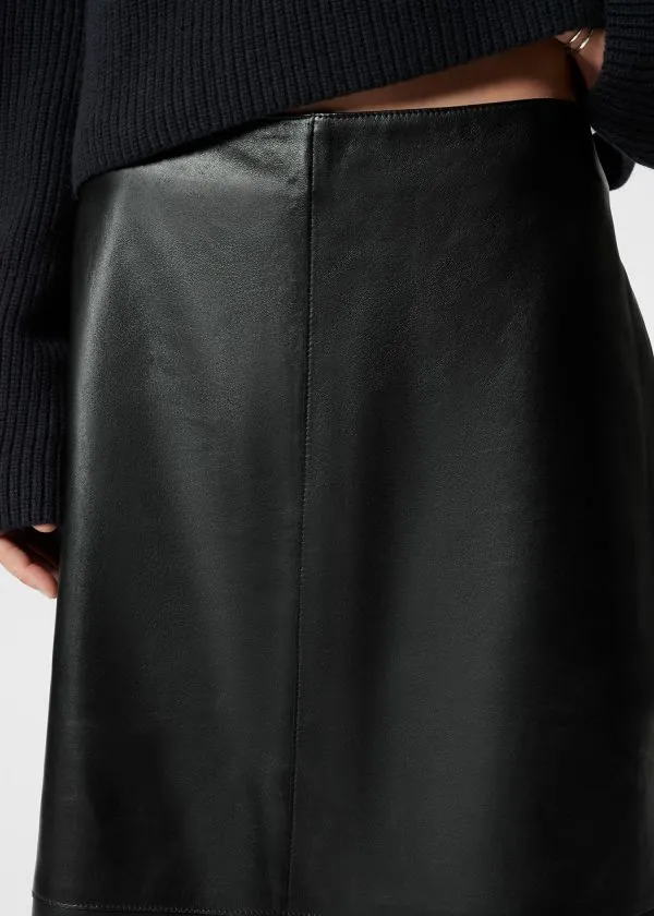 and Other Stories Leather Midi Skirt Black Women Skirts