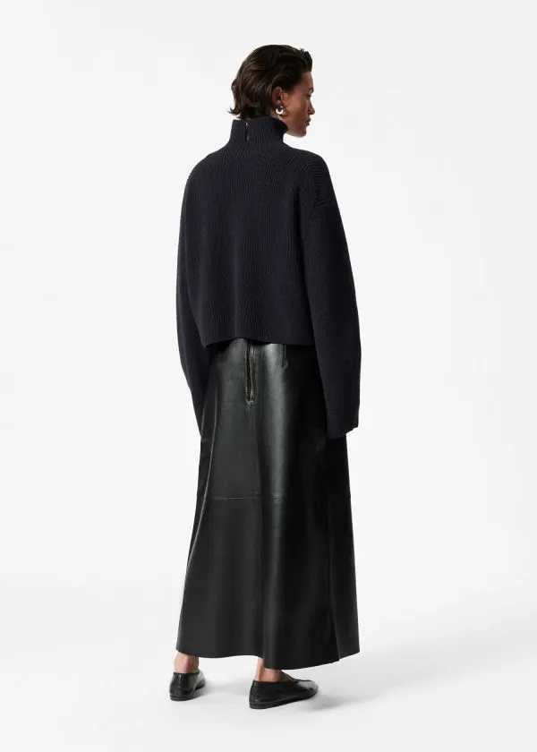 and Other Stories Leather Midi Skirt Black Women Skirts