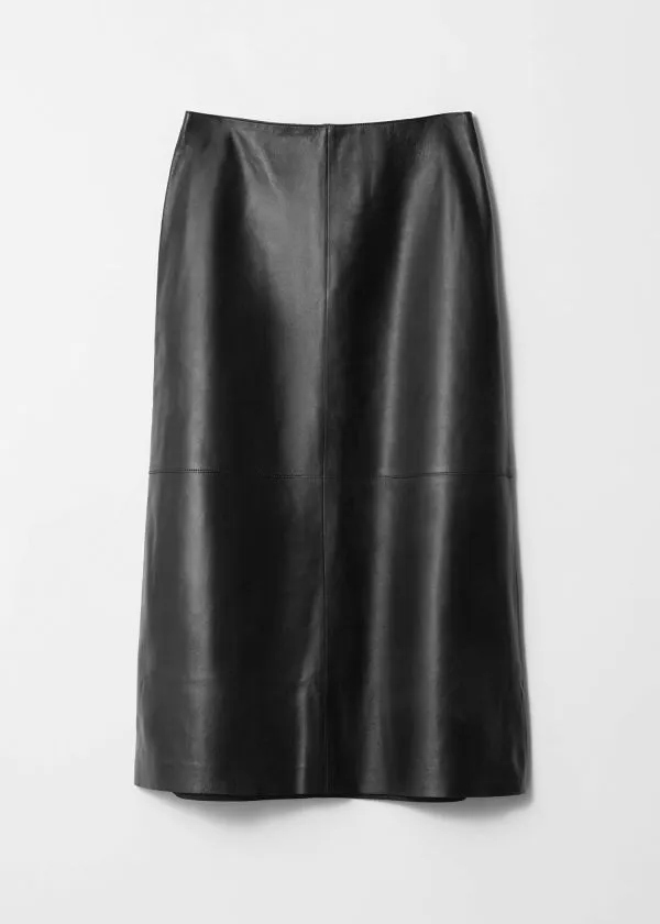 and Other Stories Leather Midi Skirt Black Women Skirts