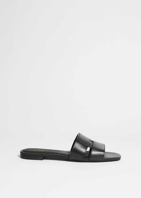 and Other Stories Leather Slides Black Women Sandals