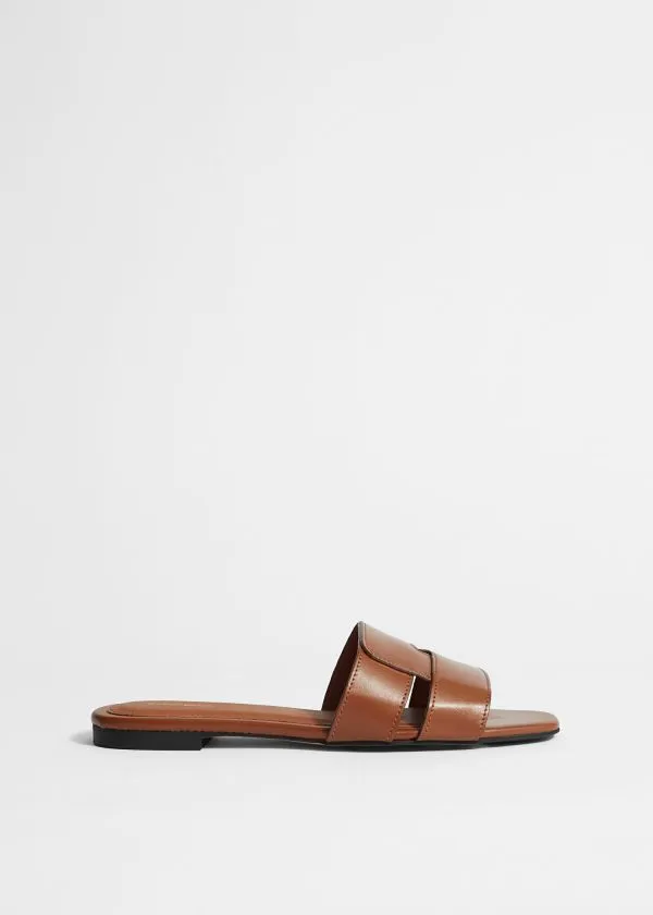 and Other Stories Leather Slides Brown Women Sandals
