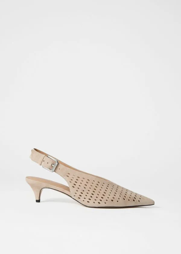 and Other Stories Leather Slingback Kitten Heels Beige Suede Women Pumps