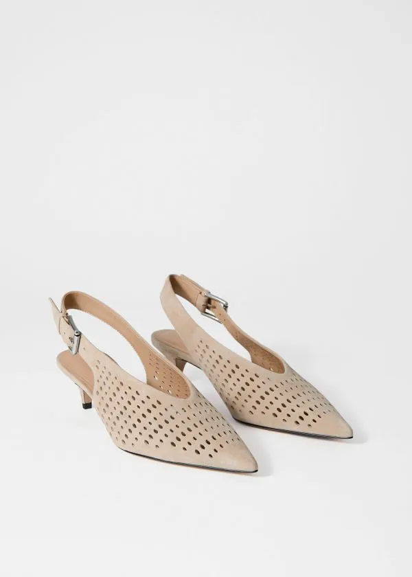 and Other Stories Leather Slingback Kitten Heels Beige Suede Women Pumps