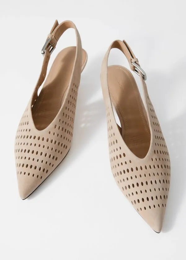 and Other Stories Leather Slingback Kitten Heels Beige Suede Women Pumps