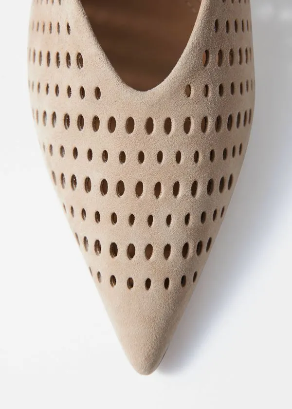 and Other Stories Leather Slingback Kitten Heels Beige Suede Women Pumps