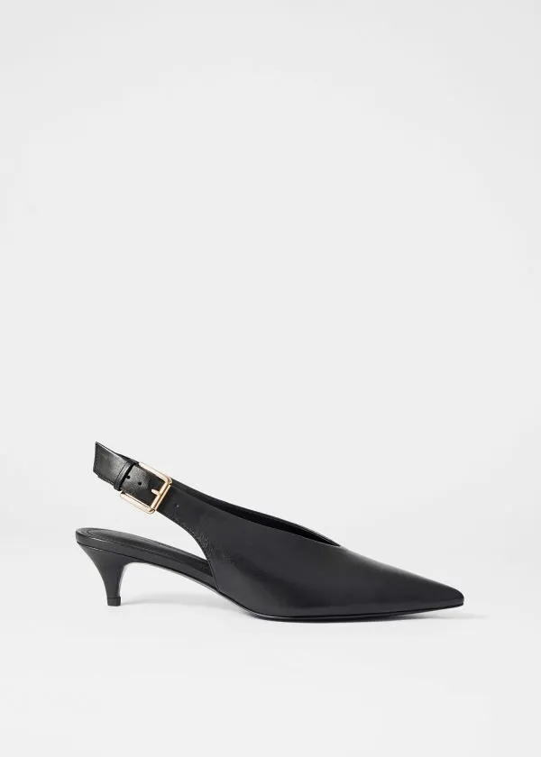 and Other Stories Leather Slingback Kitten Heels Black Women Pumps