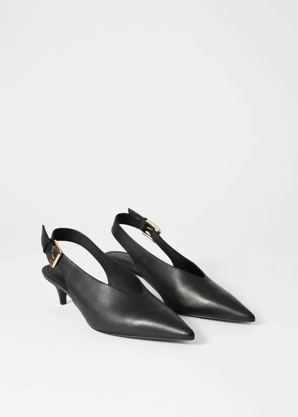 and Other Stories Leather Slingback Kitten Heels Black Women Pumps