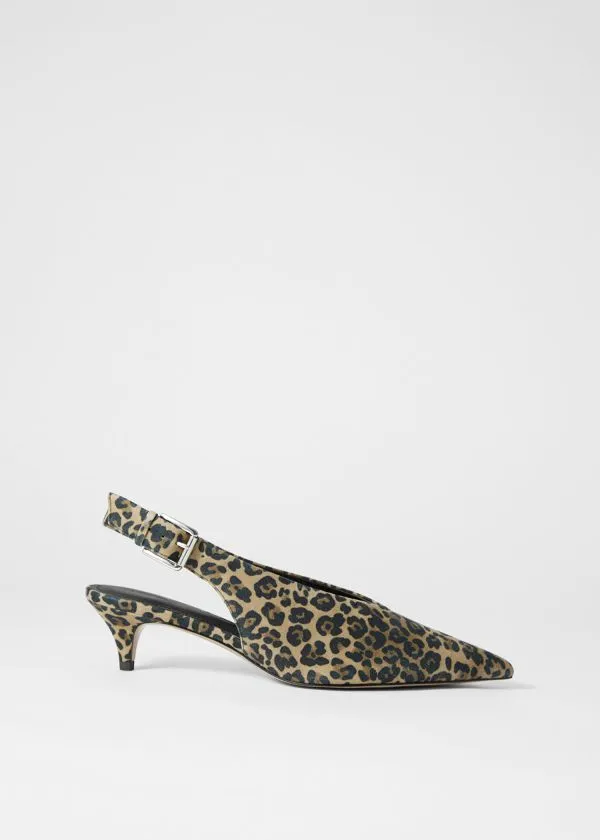 and Other Stories Leather Slingback Kitten Heels Leopard Print Suede Women Pumps