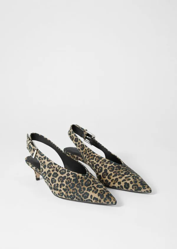 and Other Stories Leather Slingback Kitten Heels Leopard Print Suede Women Pumps