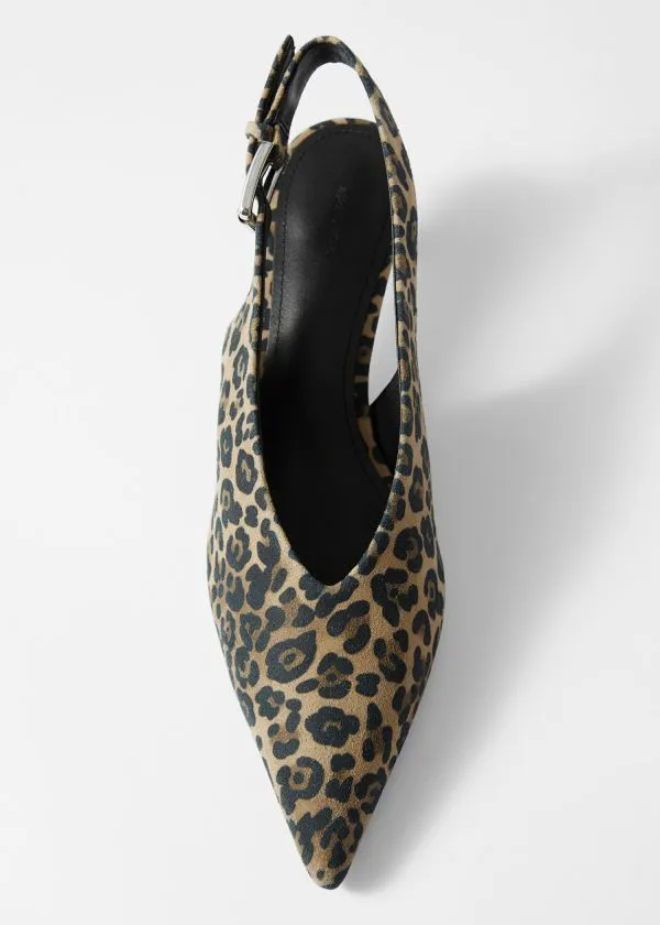 and Other Stories Leather Slingback Kitten Heels Leopard Print Suede Women Pumps