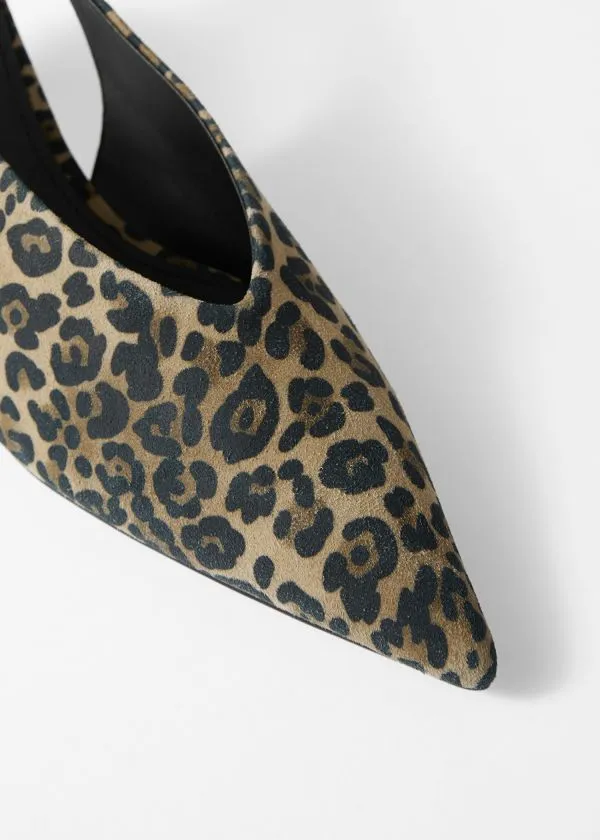 and Other Stories Leather Slingback Kitten Heels Leopard Print Suede Women Pumps