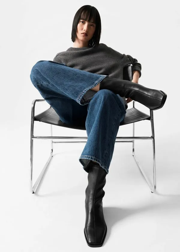 and Other Stories Leather Sock Boots Black Women Boots