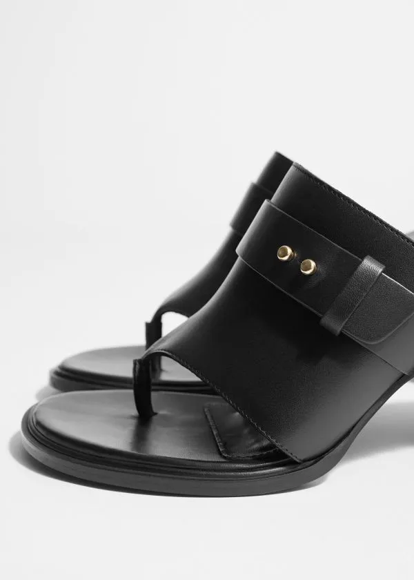 and Other Stories Leather ToeThong Mules Black Women Sandals