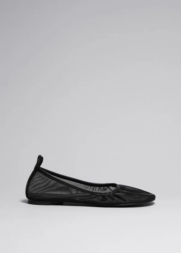 and Other Stories LeatherTrimmed Mesh Ballet Flats Black Women Pumps