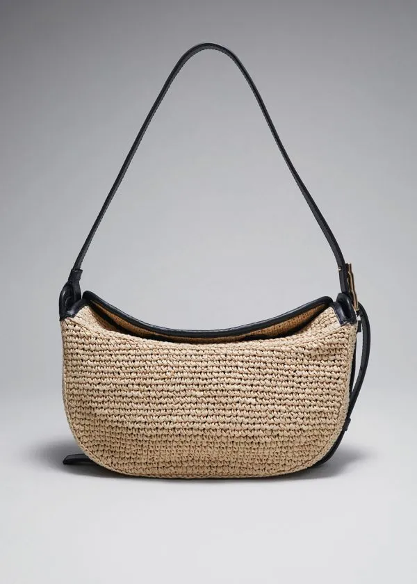 and Other Stories LeatherTrimmed Straw Shoulder Bag Beige Women Shoulder Bags
