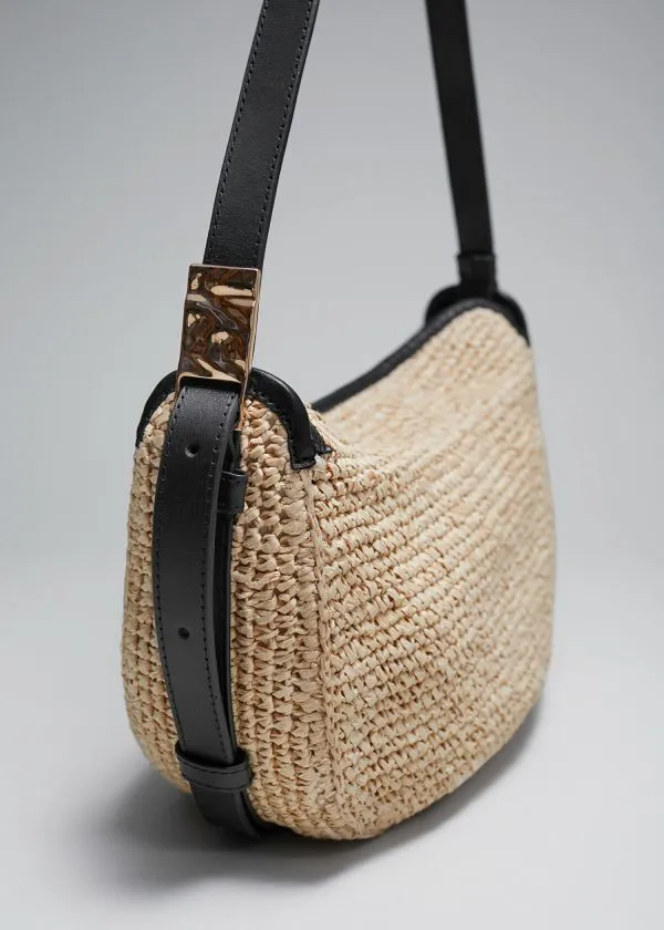 and Other Stories LeatherTrimmed Straw Shoulder Bag Beige Women Shoulder Bags