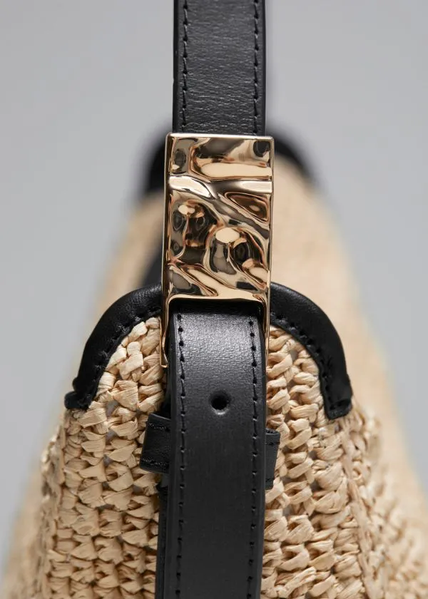 and Other Stories LeatherTrimmed Straw Shoulder Bag Beige Women Shoulder Bags