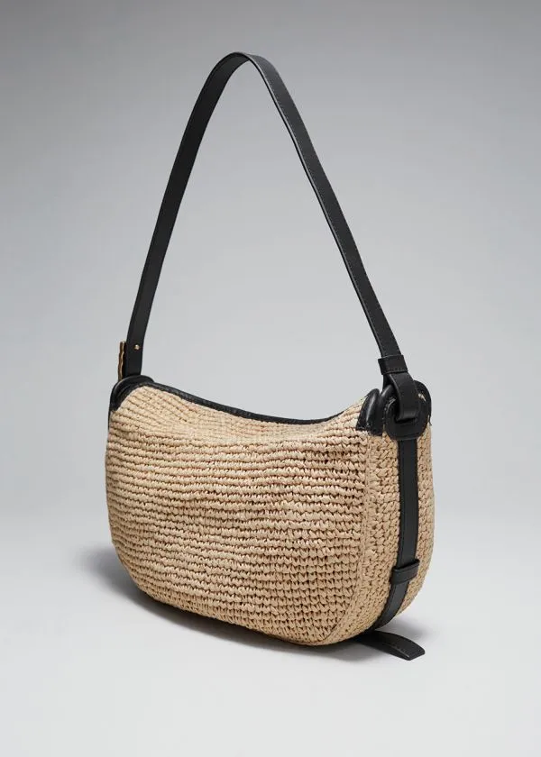 and Other Stories LeatherTrimmed Straw Shoulder Bag Beige Women Shoulder Bags