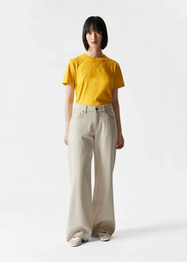 and Other Stories Lemon Embroidery TShirt Yellow Women Tops and Tshirts