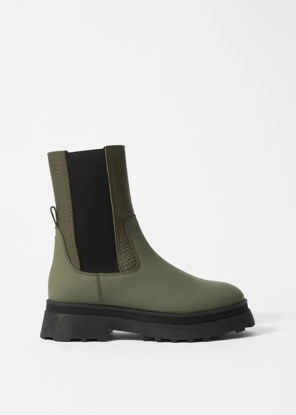 and Other Stories Lined Leather Chelsea Boots Dusty Green Women Boots