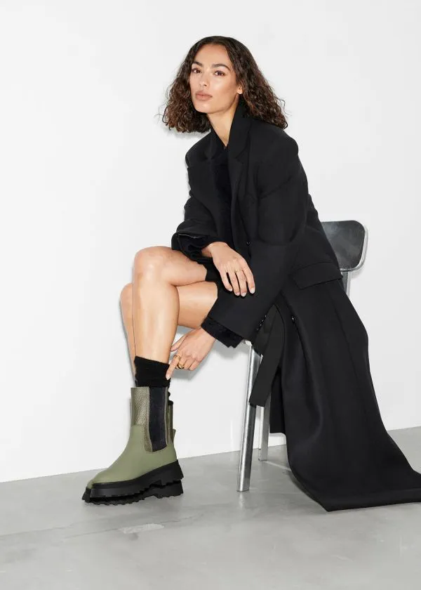and Other Stories Lined Leather Chelsea Boots Dusty Green Women Boots