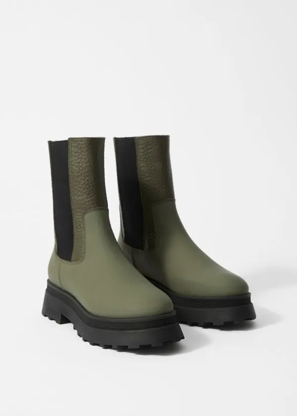 and Other Stories Lined Leather Chelsea Boots Dusty Green Women Boots