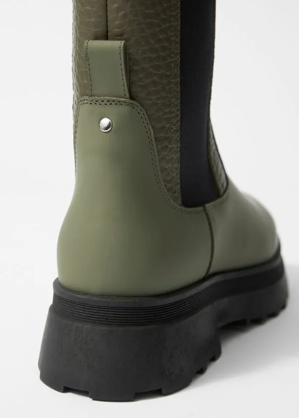 and Other Stories Lined Leather Chelsea Boots Dusty Green Women Boots