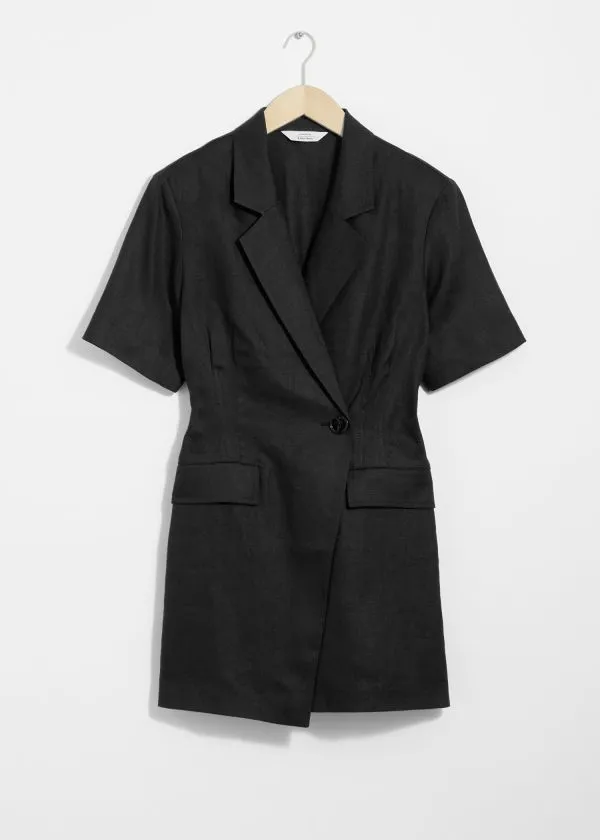and Other Stories Linen Blazer Mini Dress Black Women Dresses