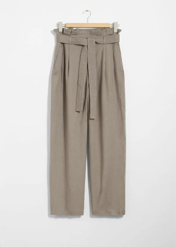 and Other Stories LinenBlend Paperbag Trousers Mole Women Trousers