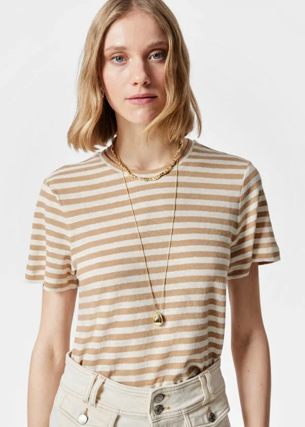 and Other Stories LinenBlend TShirt Beigeandcream Stripes Women Tops and Tshirts