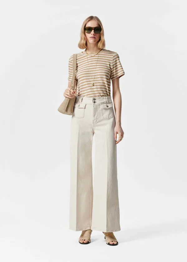 and Other Stories LinenBlend TShirt Beigeandcream Stripes Women Tops and Tshirts