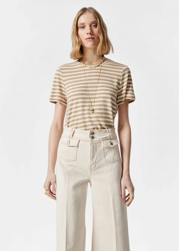 and Other Stories LinenBlend TShirt Beigeandcream Stripes Women Tops and Tshirts
