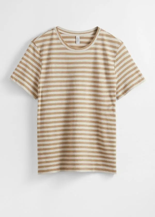 and Other Stories LinenBlend TShirt Beigeandcream Stripes Women Tops and Tshirts