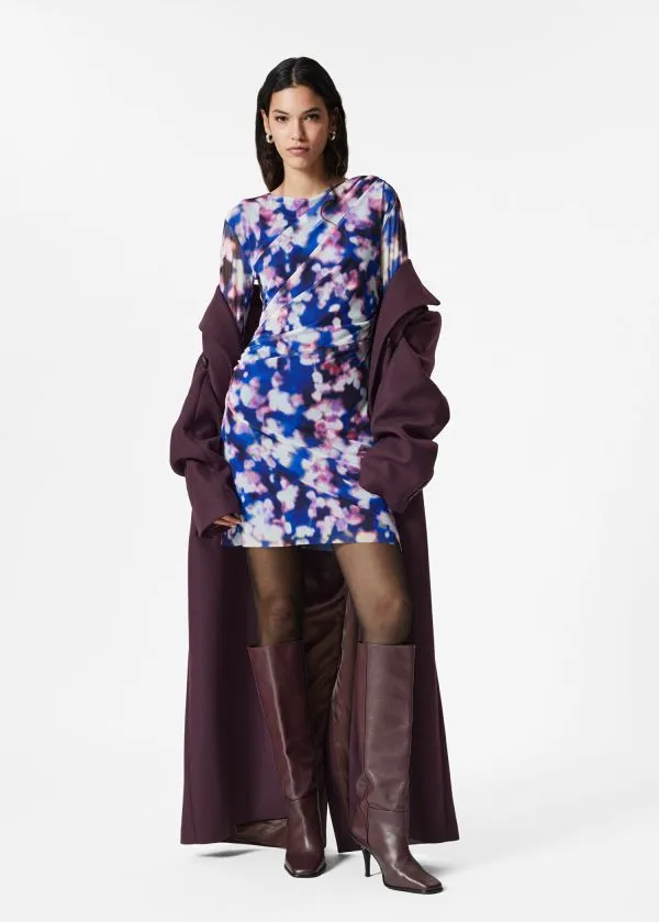 and Other Stories LongSleeve Draped Mini Dress Floral Women Dresses