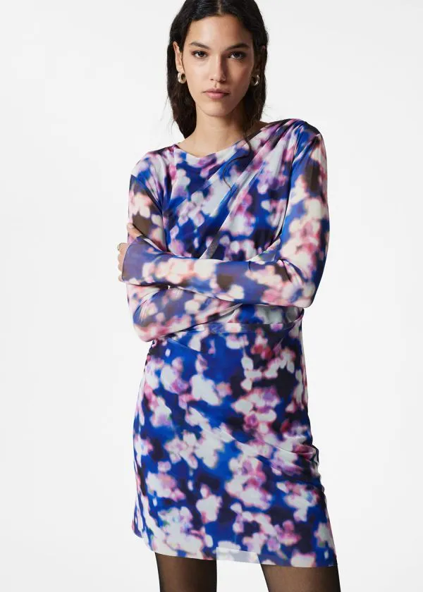 and Other Stories LongSleeve Draped Mini Dress Floral Women Dresses